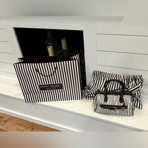 HENRI BENDEL NWT DISTRIBUTED STRIP BLACK AND WHITE BARREL SATCHEL 🖤🤍🌟RARE🖤🤍🌟